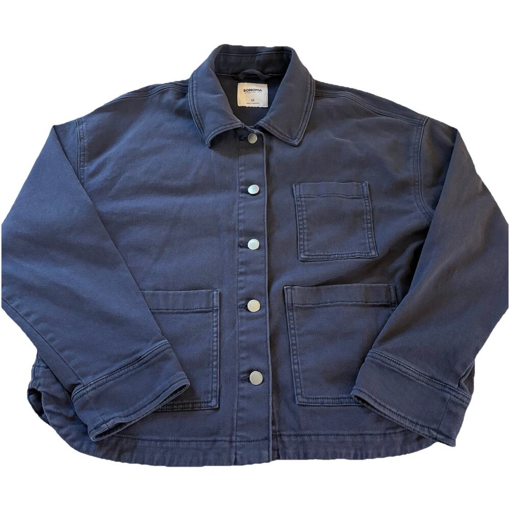 Sonoma Life+Style Women's Blue Jacket Button Front Pockets Size Medium - Picture 3 of 12